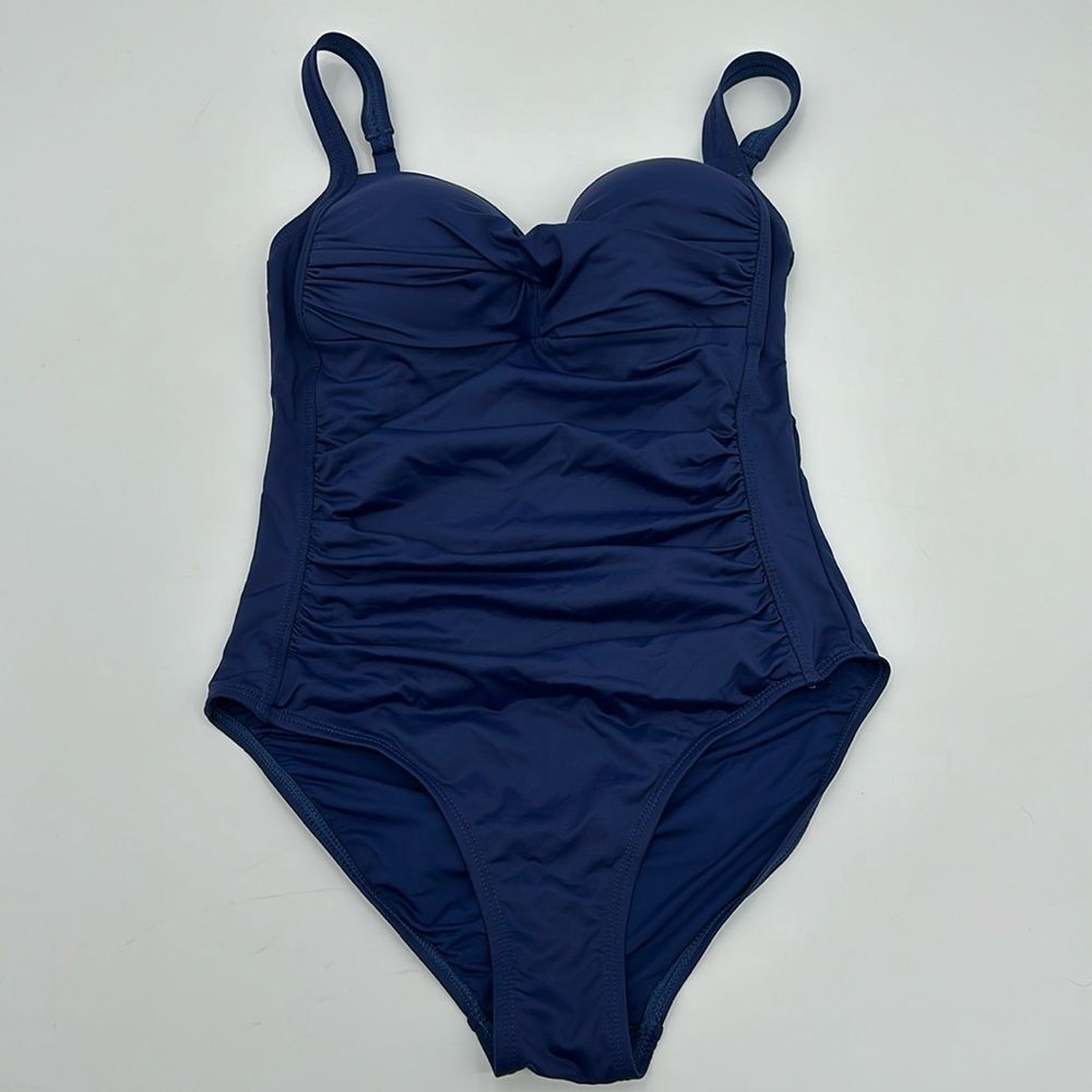 Niptuck Swim Swimsuit Womens 6 Multi Fit Cup One Piece Ruched Blue